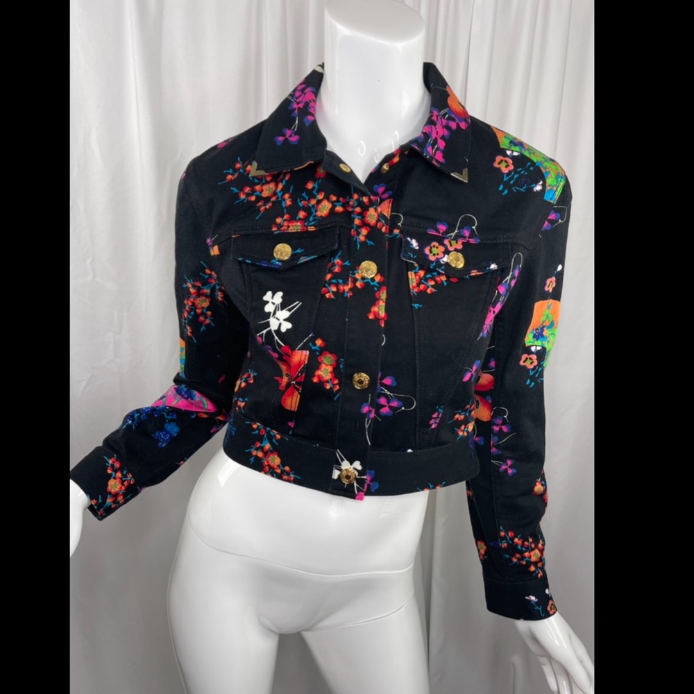 Versace for H&M Cropped Denim Floral Jacket Size 6 Snap Front SOLD OUT!